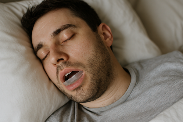a man sleeping with a mouthguard